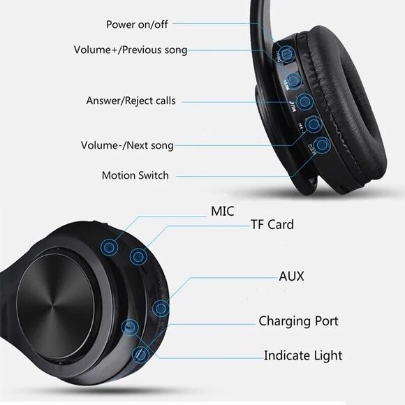 Sports Wireless Headphones Bluetooth Headphones Over Ear MIC Foldable TF Card - Picture 11 of 16